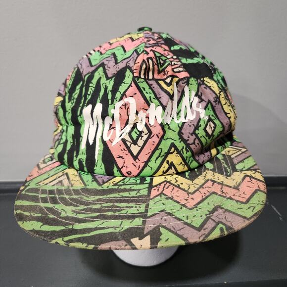 VTG 80s 90s McDonald's Neon Aztec Print Geometric Graffiti Snapback Hat Cap - Picture 3 of 14